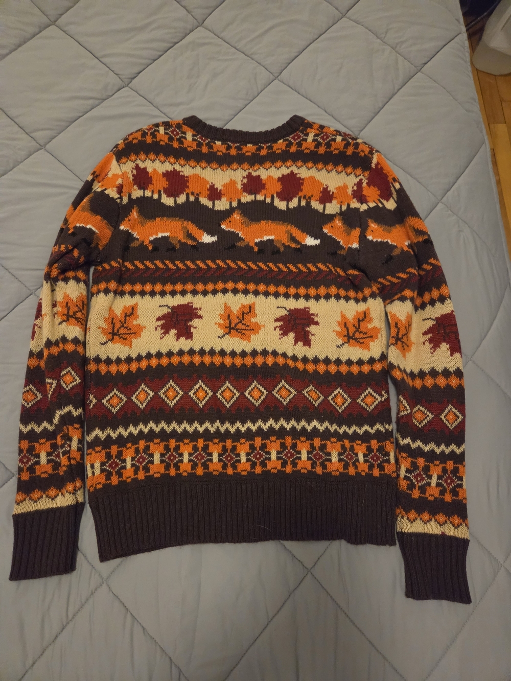 Brown & Orange Fox Pattern Knit Sweater - Picture 3 of 5